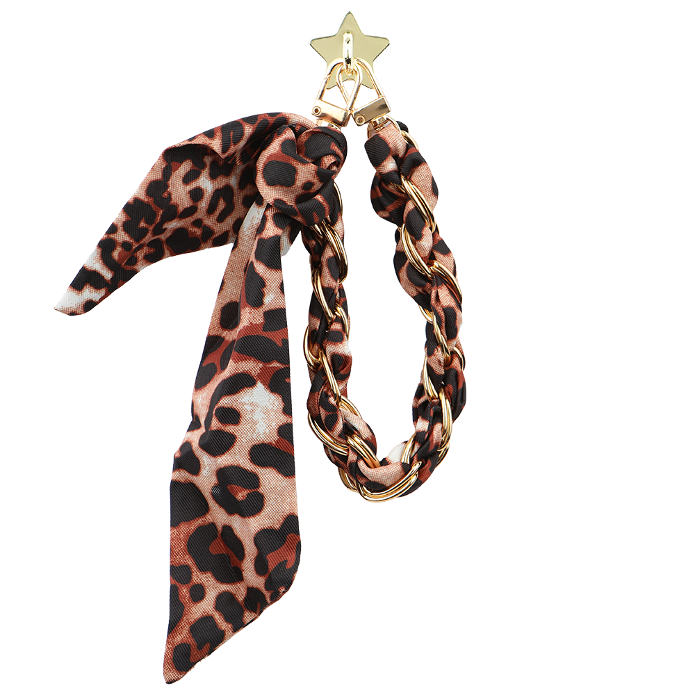 Zincirli Fular Yapışkanlı ve Klipsli Charm Aksesuar - Leopar