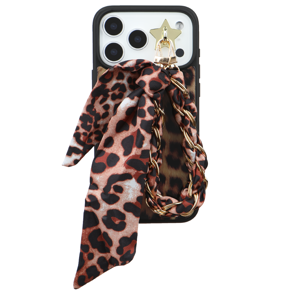 Zincirli Fular Yapışkanlı ve Klipsli Charm Aksesuar - Leopar