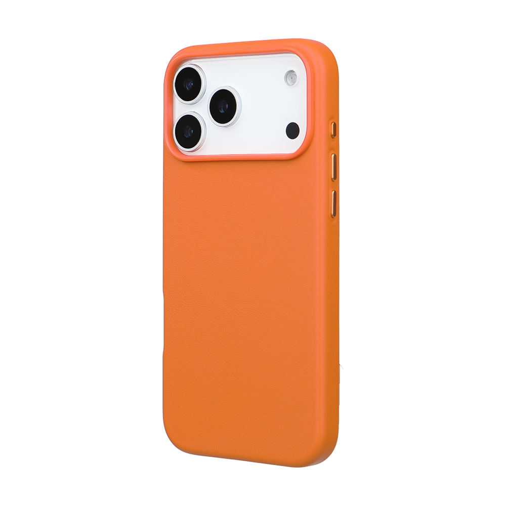 iPhone 17 Pro Max Gizli Magsafeli Vegan Deri Telefon Kılıfı - Turuncu
