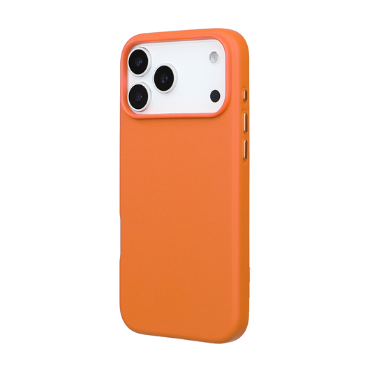 iPhone 17 Pro Max Gizli Magsafeli Vegan Deri Telefon Kılıfı - Turuncu