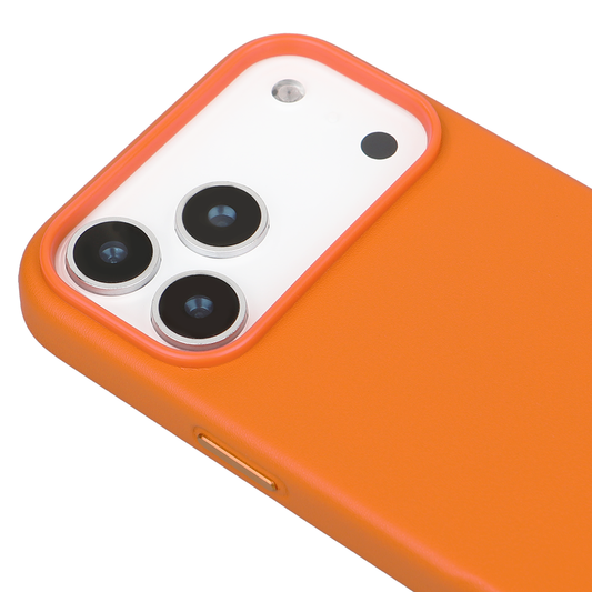 iPhone 17 Pro Max Gizli Magsafeli Vegan Deri Telefon Kılıfı - Turuncu
