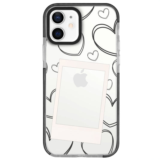 iPhone 12 Mini White Hearts Polaroid Telefon Kılıfı