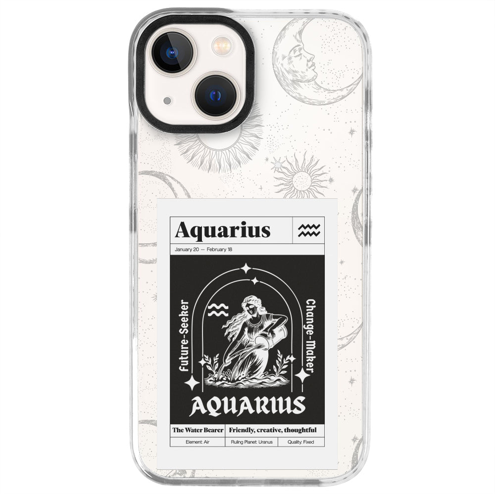 iPhone 13 Mini Kova Burcu Sticker Mode Telefon Kılıfı - Beyaz