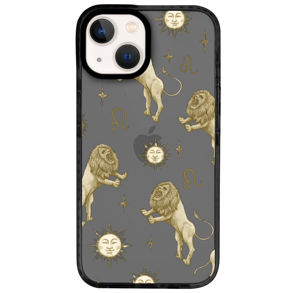 iPhone 14 Aslan Burcu Soft Stars Telefon Kılıfı - Cool Black