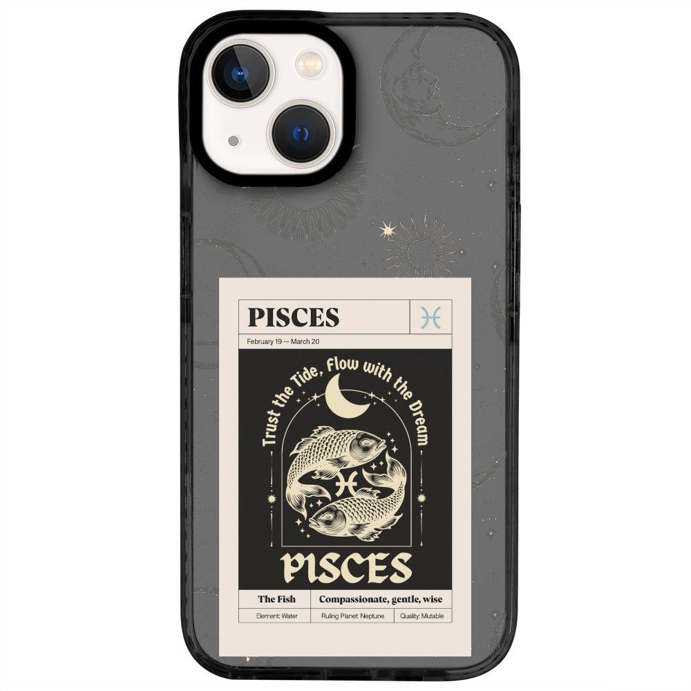 iPhone 14 Balık Burcu Sticker Mode Telefon Kılıfı - Cool Black