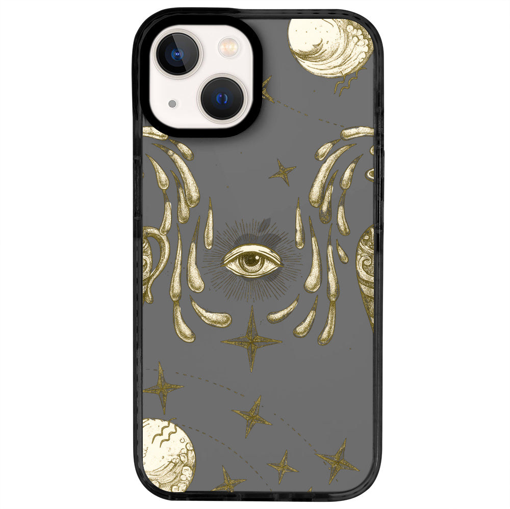 iPhone 14 Kova Burcu Soft Stars Telefon Kılıfı - Cool Black