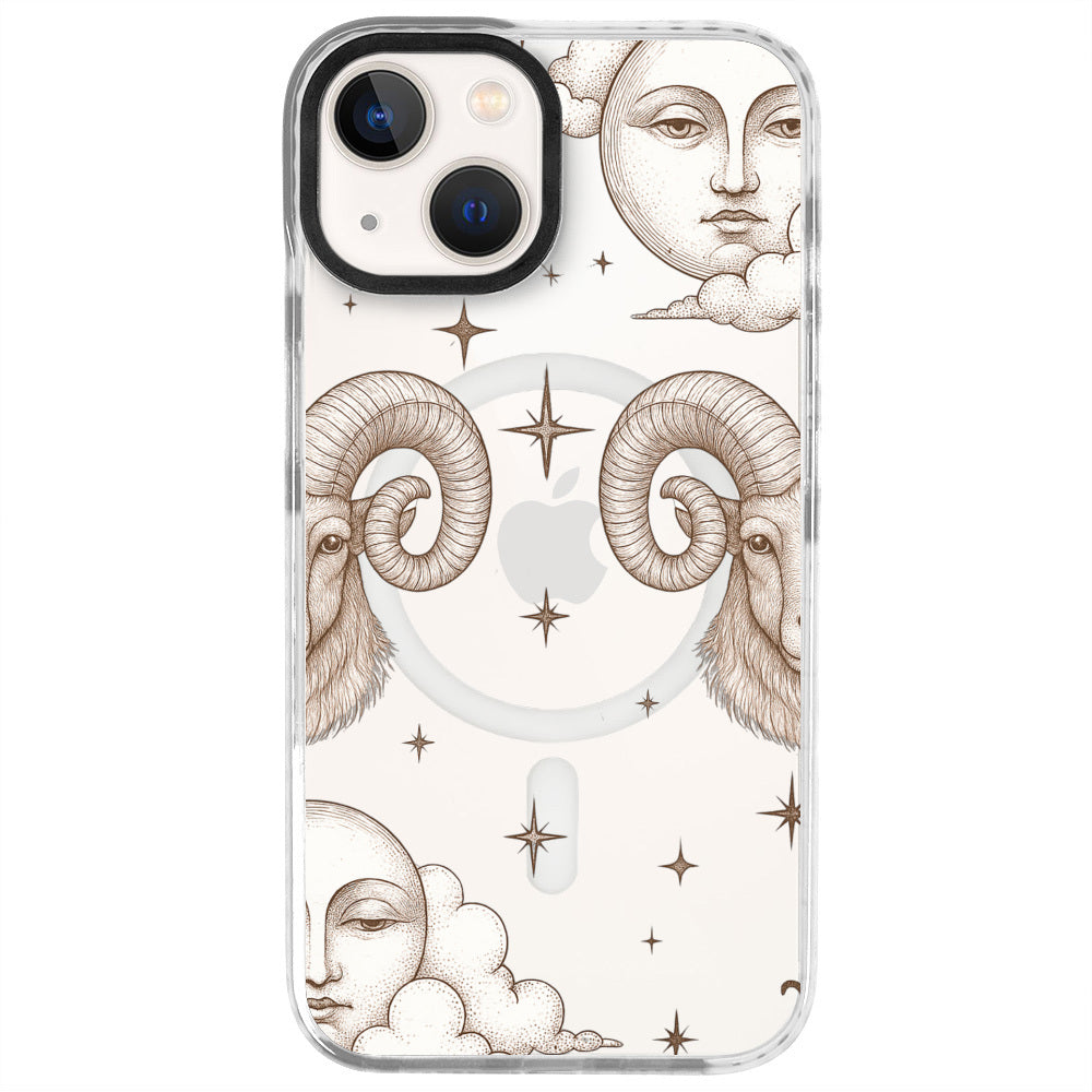iPhone 14 Koç Burcu Soft Stars Telefon Kılıfı - Beyaz