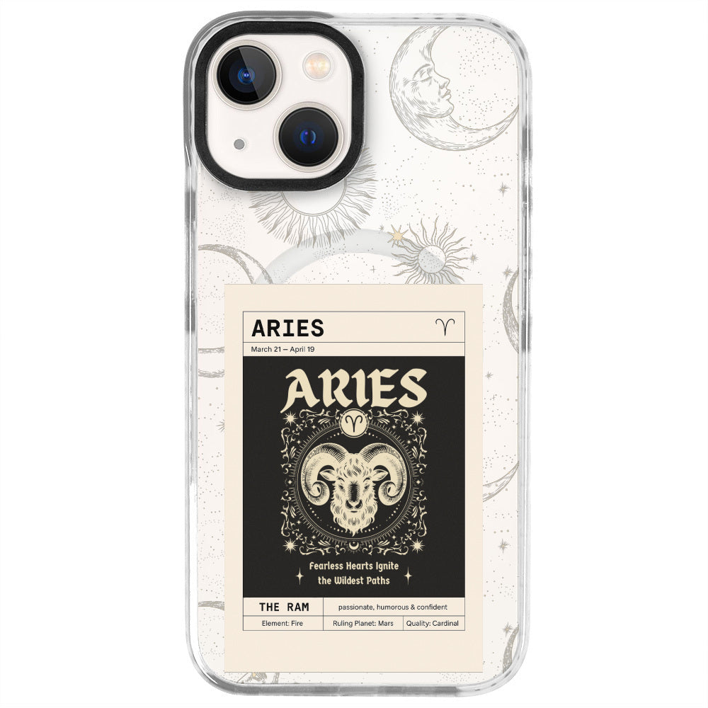 iPhone 14 Koç Burcu Sticker Mode Telefon Kılıfı - Beyaz