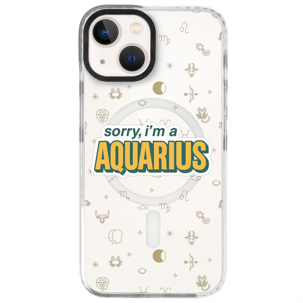 iPhone 14 Kova Burcu Sorry Zodiac Telefon Kılıfı - Beyaz