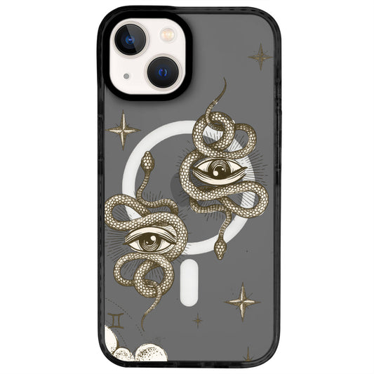 iPhone 14 İkizler Burcu Soft Stars Telefon Kılıfı - Cool Black