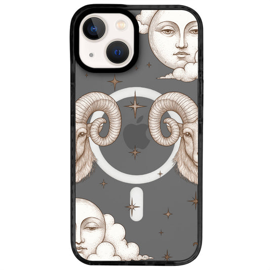 iPhone 14 Koç Burcu Soft Stars Telefon Kılıfı - Cool Black