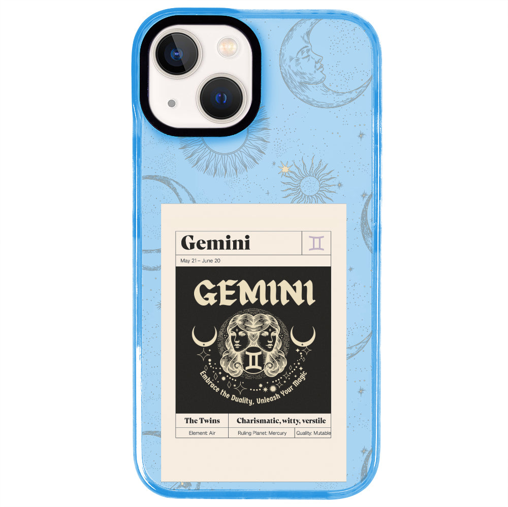 iPhone 14 Plus İkizler Burcu Sticker Mode Telefon Kılıfı - Azure