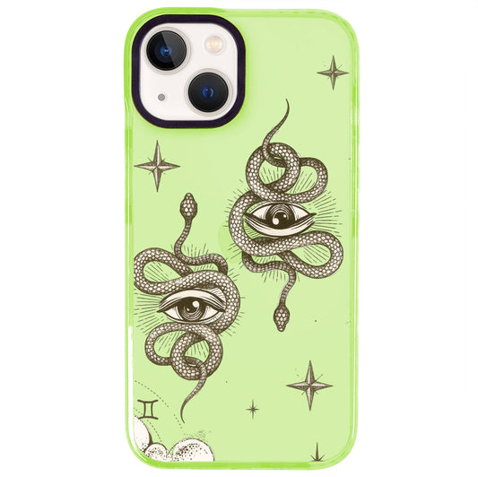 iPhone 15 İkizler Burcu Soft Stars Telefon Kılıfı - Yeşil