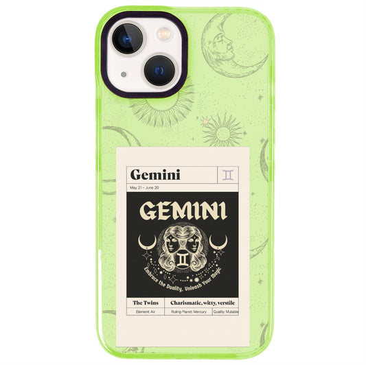 iPhone 15 İkizler Burcu Sticker Mode Telefon Kılıfı - Yeşil