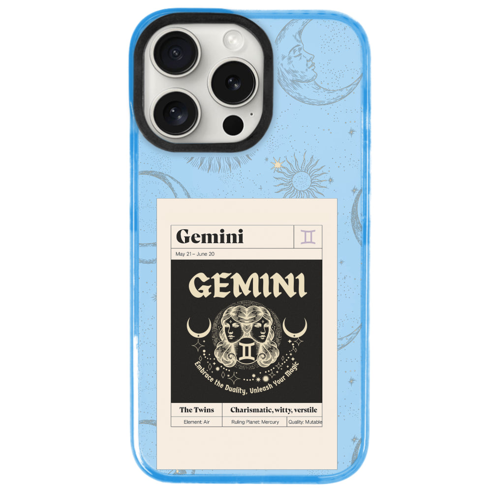 iPhone 15 Pro İkizler Burcu Sticker Mode Telefon Kılıfı - Azure