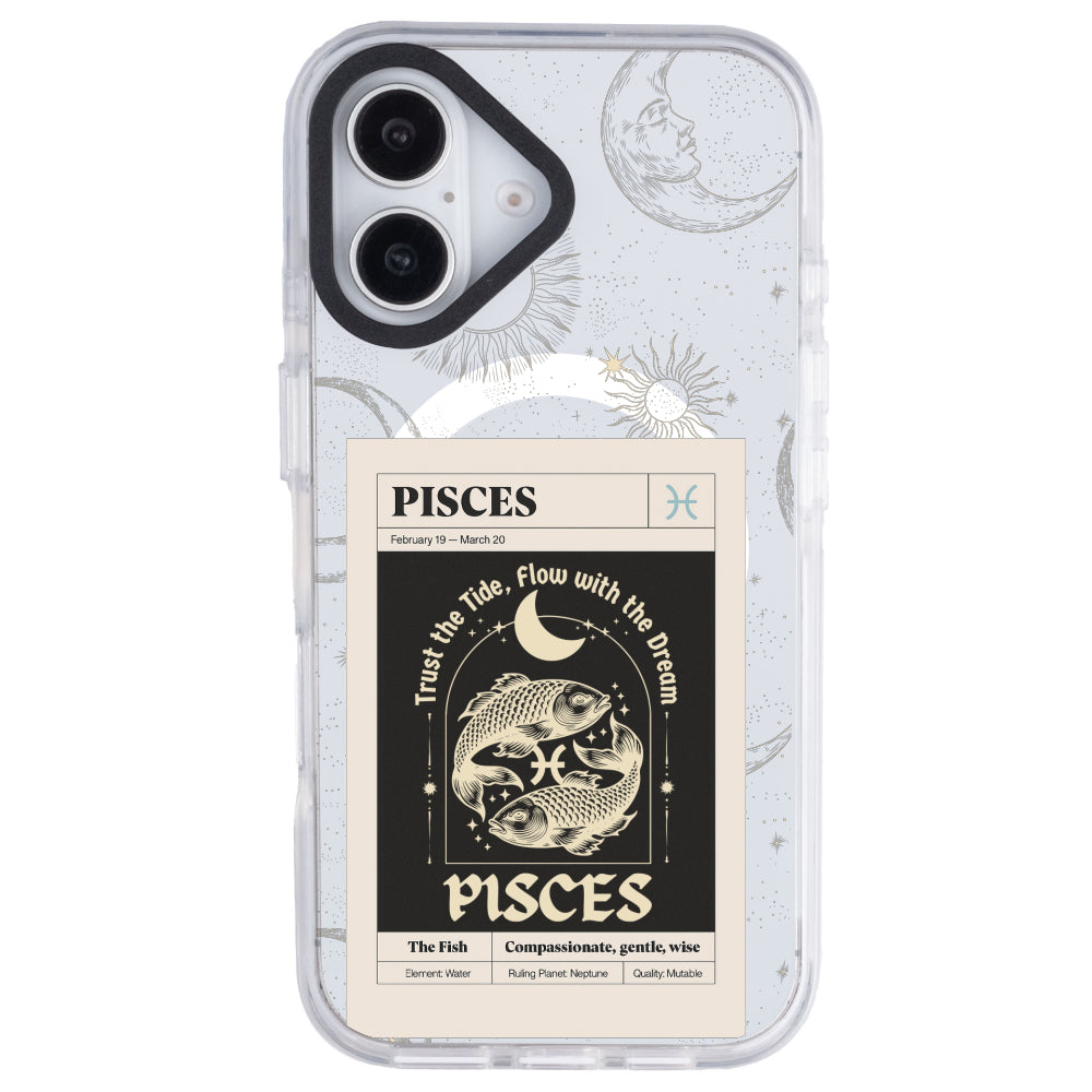 iPhone 16 Balık Burcu Sticker Mode Telefon Kılıfı - Beyaz