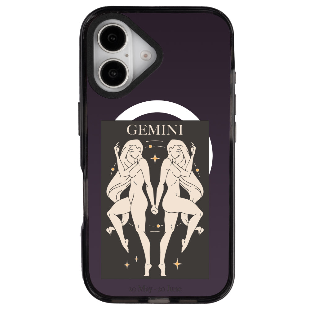 iPhone 16 İkizler Burcu History of Zodiac Telefon Kılıfı - Cool Black