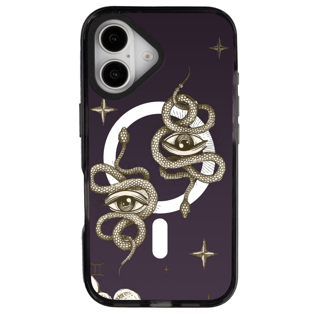 iPhone 16 İkizler Burcu Soft Stars Telefon Kılıfı - Cool Black