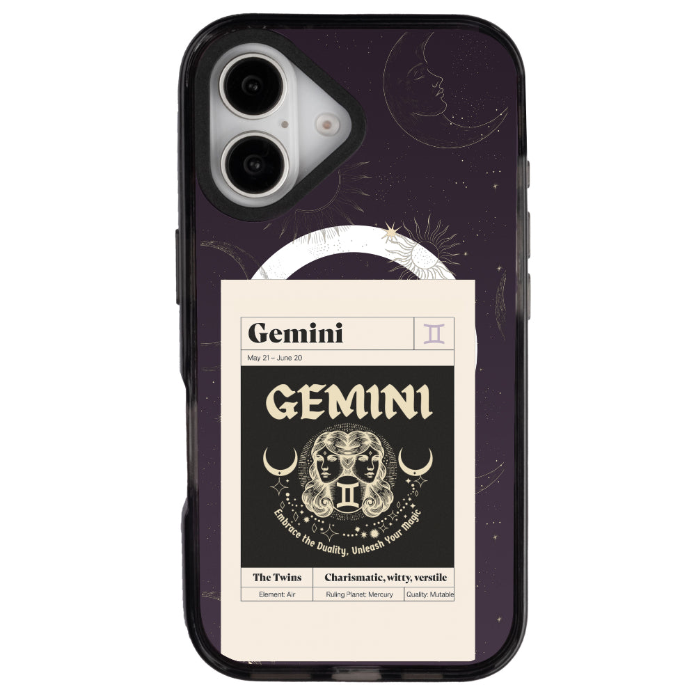 iPhone 16 İkizler Burcu Sticker Mode Telefon Kılıfı - Cool Black