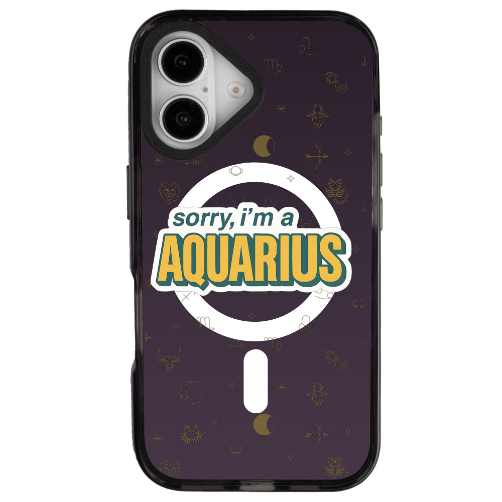 iPhone 16 Kova Burcu Sorry Zodiac Telefon Kılıfı - Cool Black