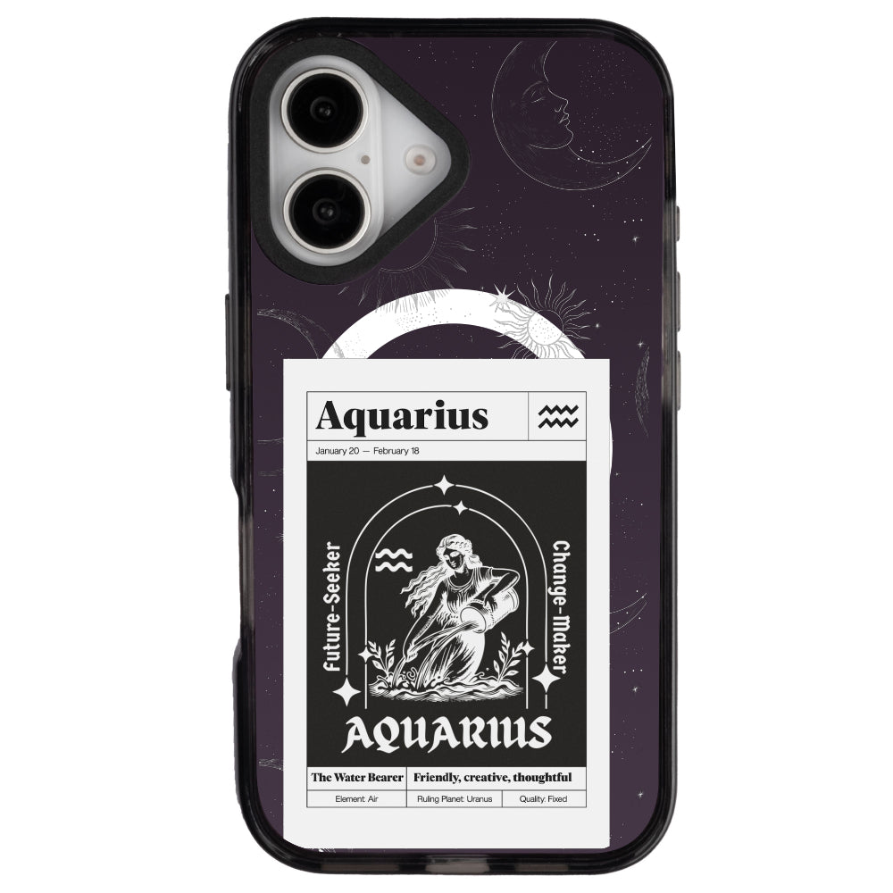 iPhone 16 Kova Burcu Sticker Mode Telefon Kılıfı - Cool Black