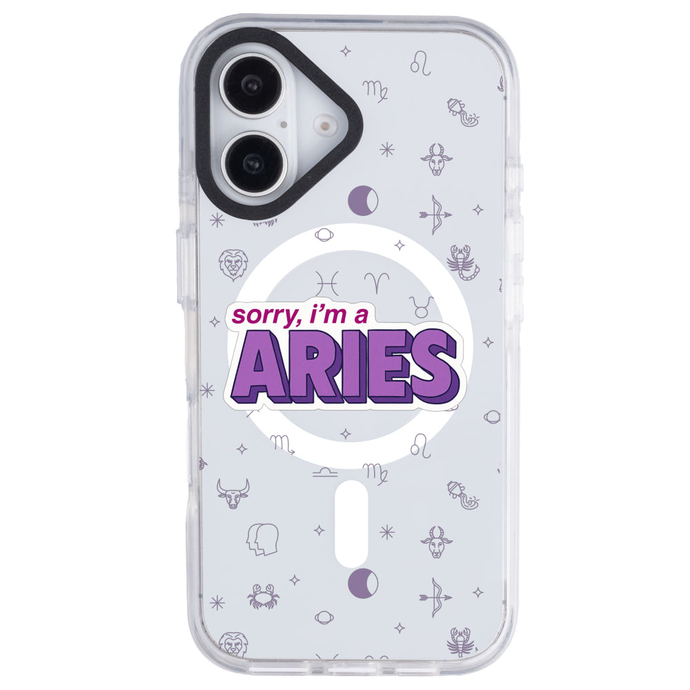 iPhone 16 Plus Koç Burcu Sorry Zodiac Telefon Kılıfı - Beyaz