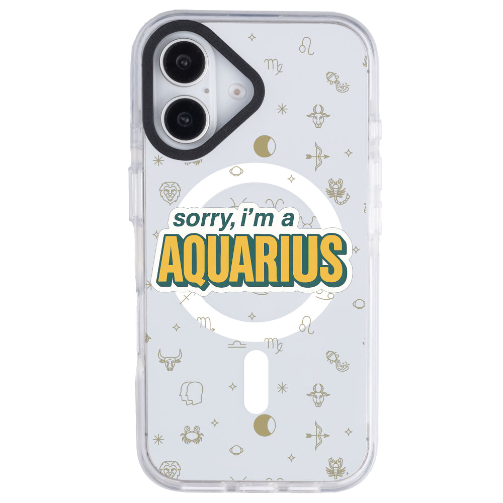 iPhone 16 Plus Kova Burcu Sorry Zodiac Telefon Kılıfı - Beyaz
