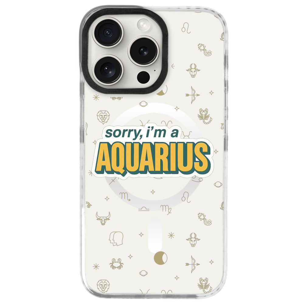 iPhone 16 Pro Max Kova Burcu Sorry Zodiac Telefon Kılıfı - Beyaz