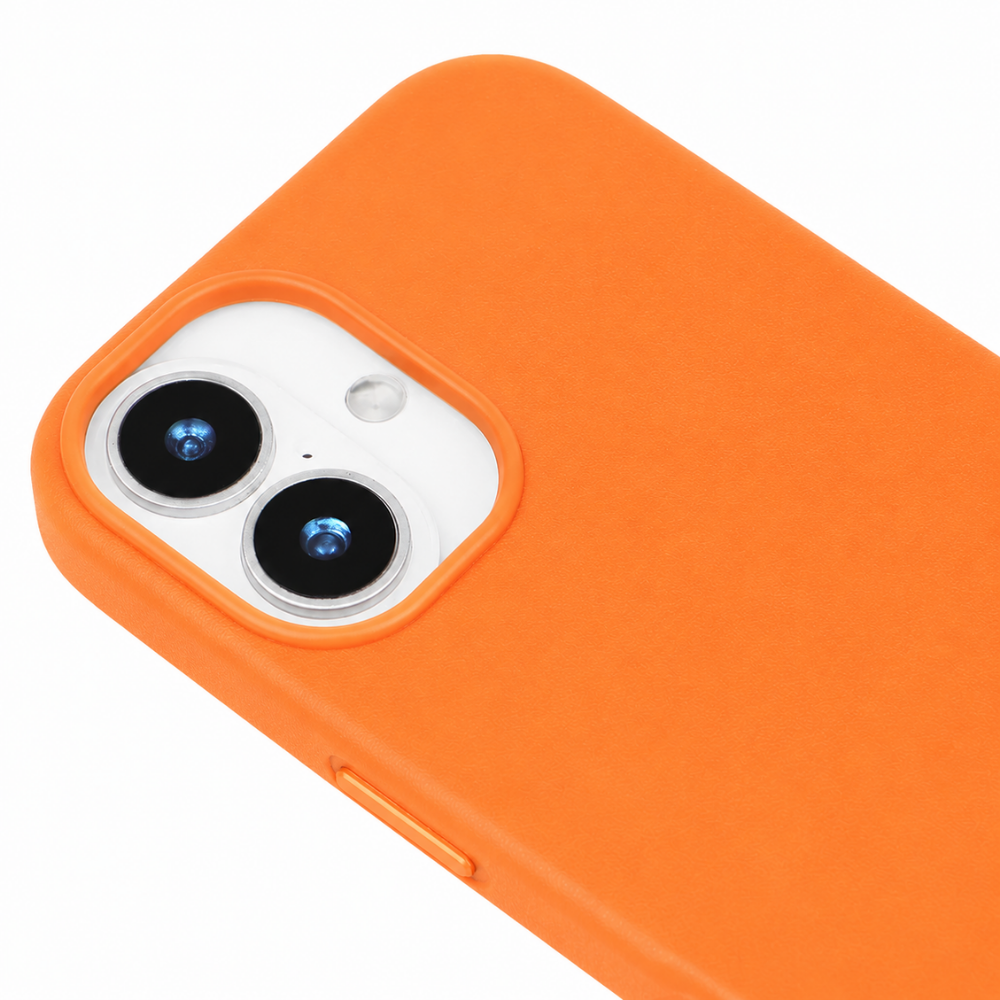 iPhone 17 Gizli Magsafeli Vegan Deri Telefon Kılıfı - Turuncu