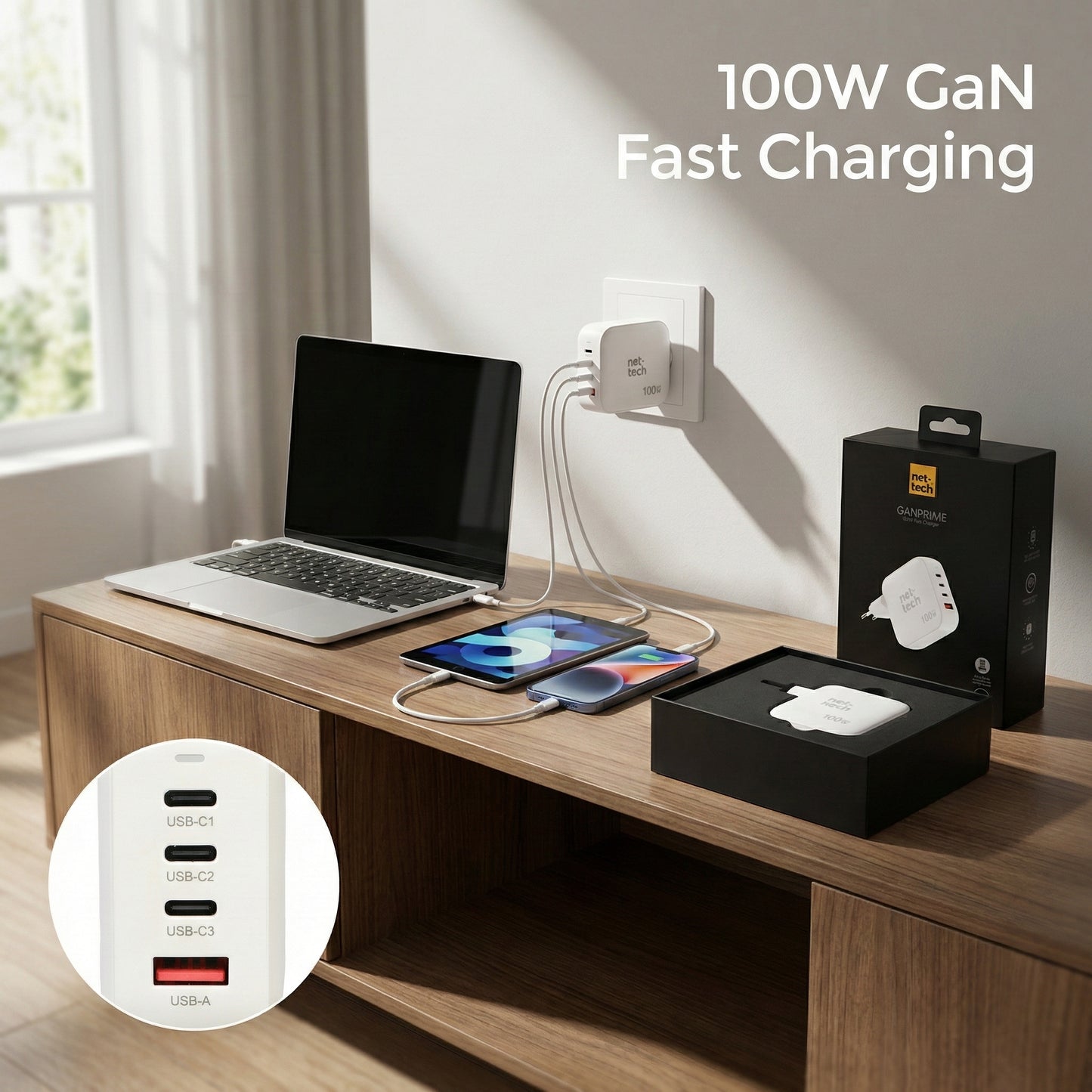 Nettech 100w Çok Fonksiyonlu Şarj Cihazı