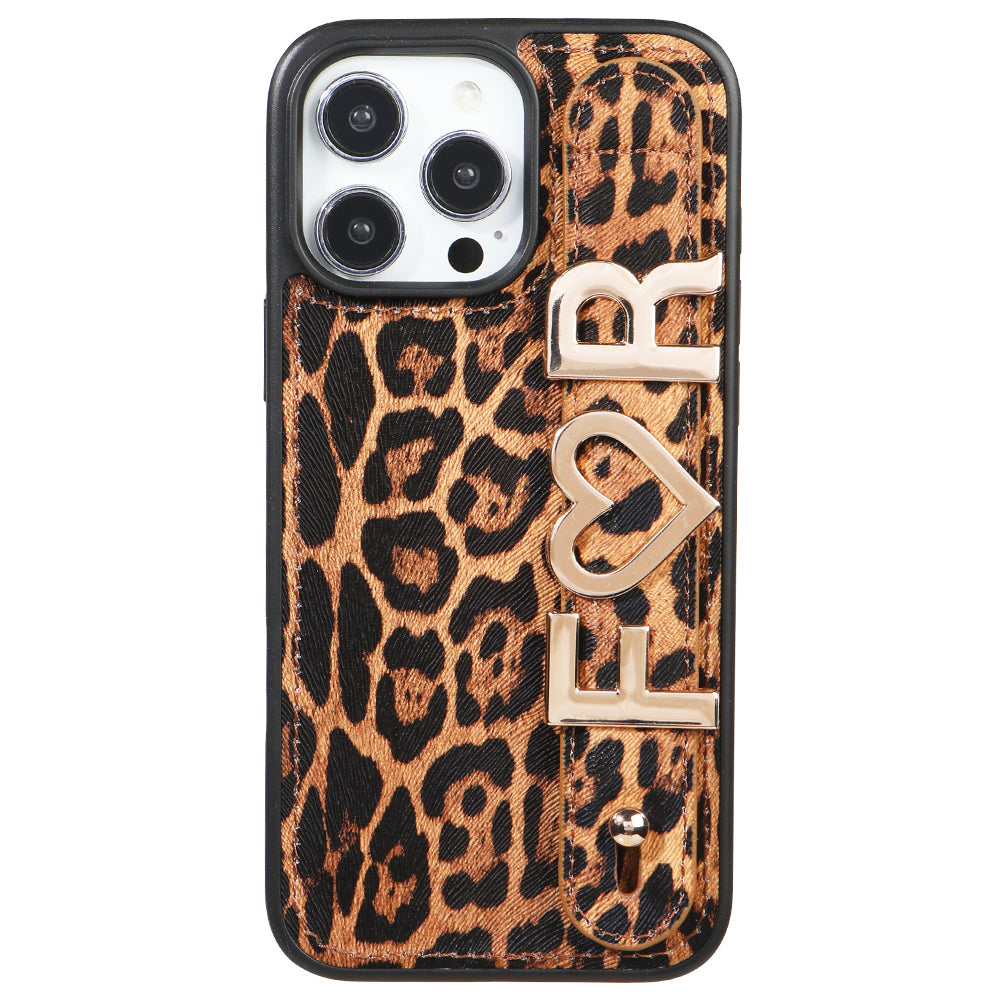 iPhone 15 Pro Max Kişiye Özel Harfli Deri Telefon Kılıfı Leopar