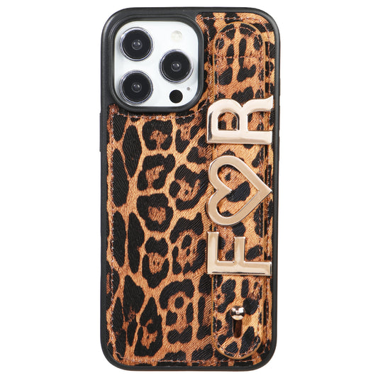 iPhone 16 Pro Max Kişiye Özel Harfli Deri Telefon Kılıfı Leopar