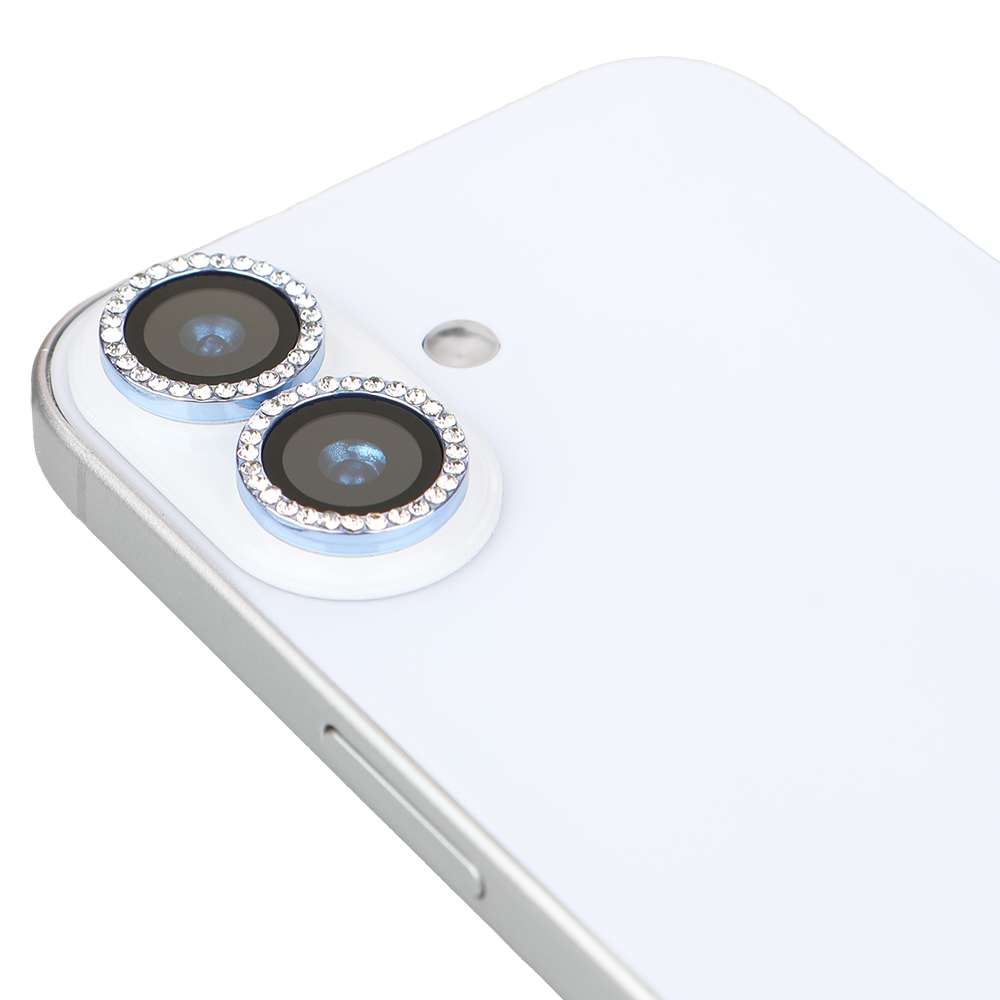 iPhone 17 Kamera Koruyucu Diamond Taşlı Blue