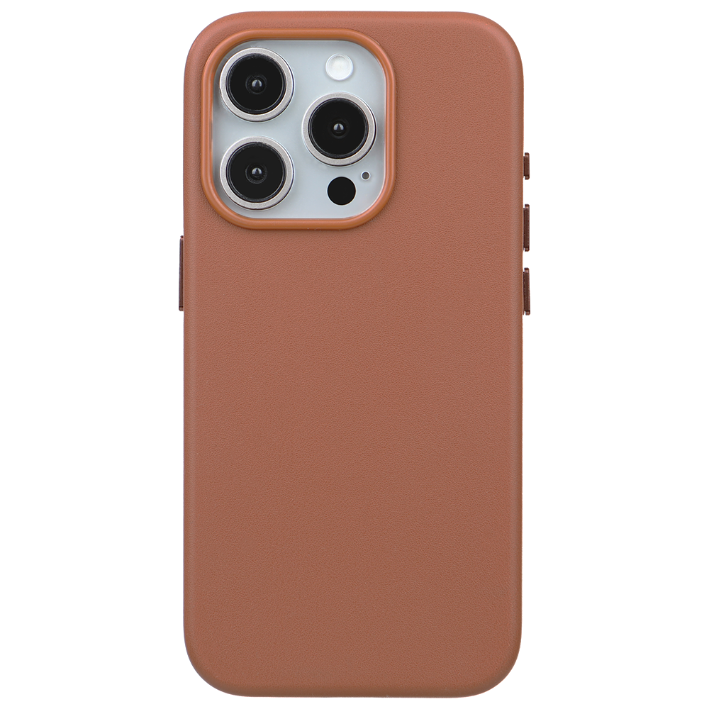 iPhone 15 Pro Max Gizli Magsafeli Vegan Deri Telefon Kılıfı - Turuncu