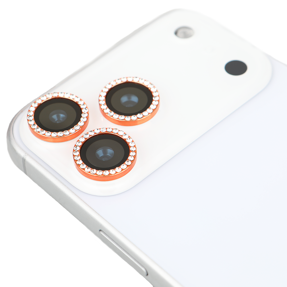 iPhone 17 Pro Max Kamera Koruyucu Diamond Taşlı Orange