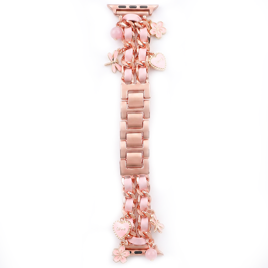 Apple Watch Saat Taşlı Love Kalp Tasarımlı Şık Kordon Rose Gold