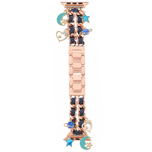 Apple Watch Saat Galaksi Charm Tasarımlı Şık Taşlı Kordon Rose Gold