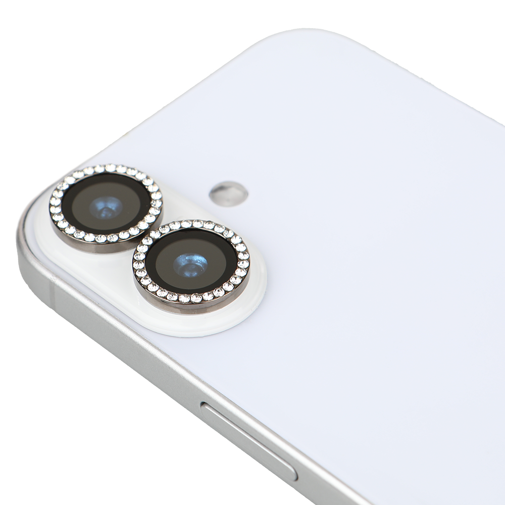 iPhone 17 Kamera Koruyucu Diamond Taşlı Gray