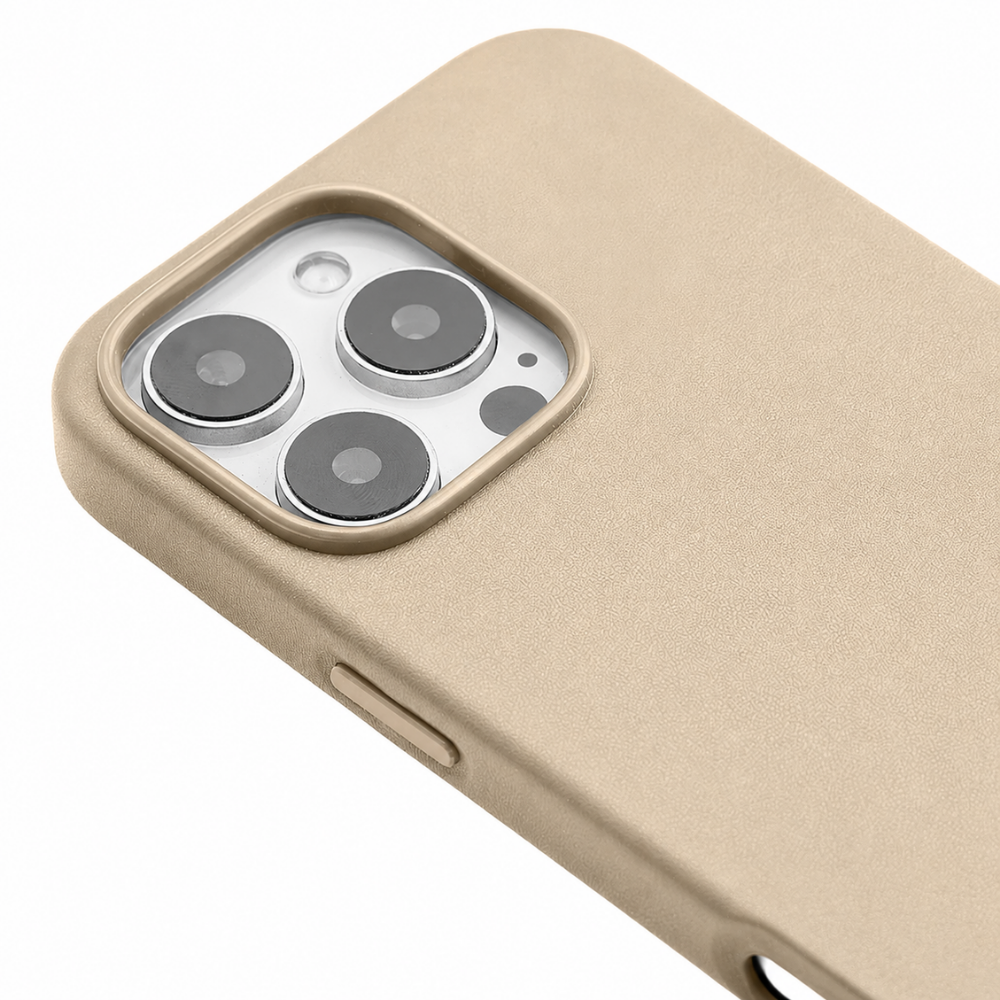 iPhone 15 Pro Max Gizli Magsafeli Vegan Deri Telefon Kılıfı - Gold