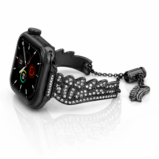Apple Watch Saat Melek Kanadı Tasarımlı Şık Taşlı Kordon Siyah