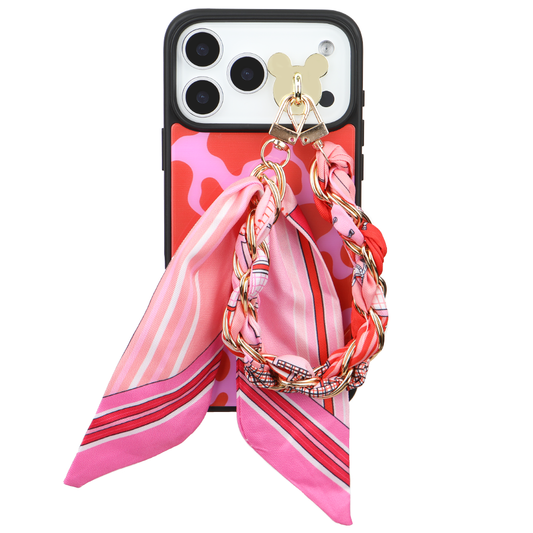 Zincirli Fular Yapışkanlı ve Klipsli Charm Aksesuar - Pembe Kırmızı