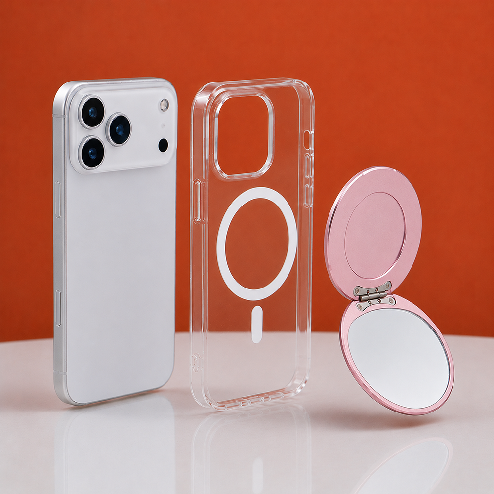 MagSafe Uyumlu Katlanabilir Aynalı Telefon Standı Pudra Pembe
