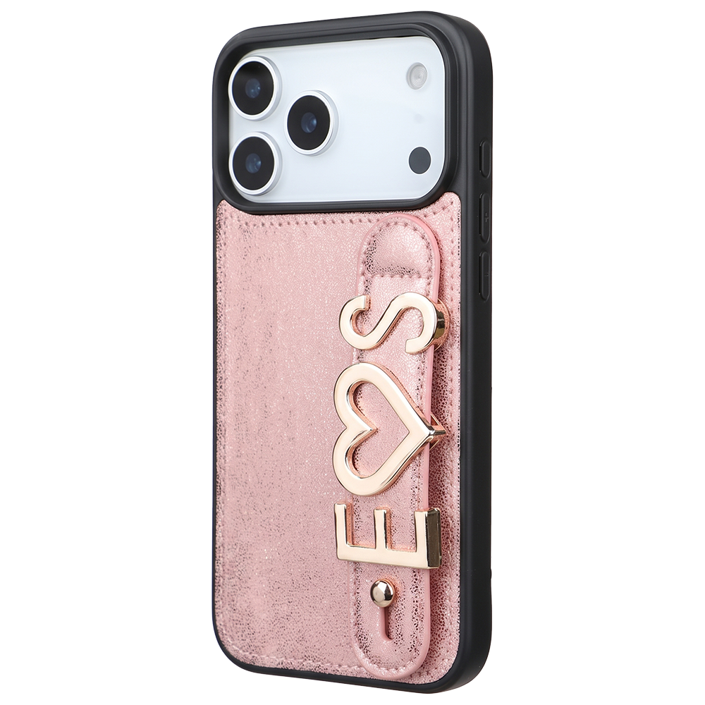 iPhone 17 Pro Kişiye Özel Harfli Deri Telefon Kılıfı Pembe