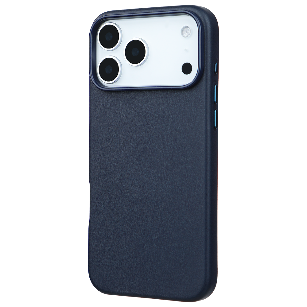 iPhone 18 Pro Max Gizli Magsafeli Vegan Deri Telefon Kılıfı - Lacivert