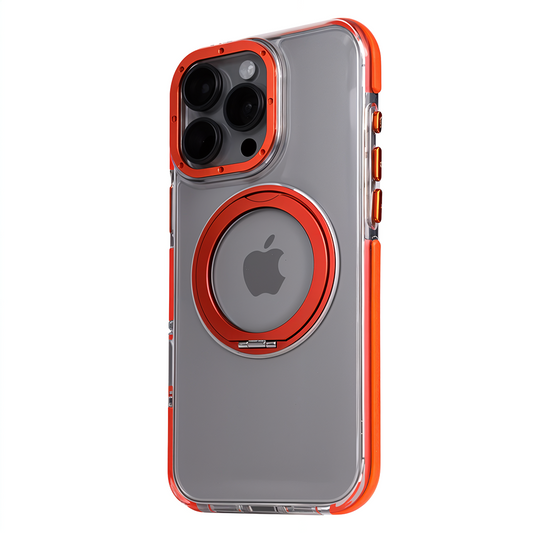 iPhone 14 Pro Metal Standlı Telefon Kılıfı Turuncu