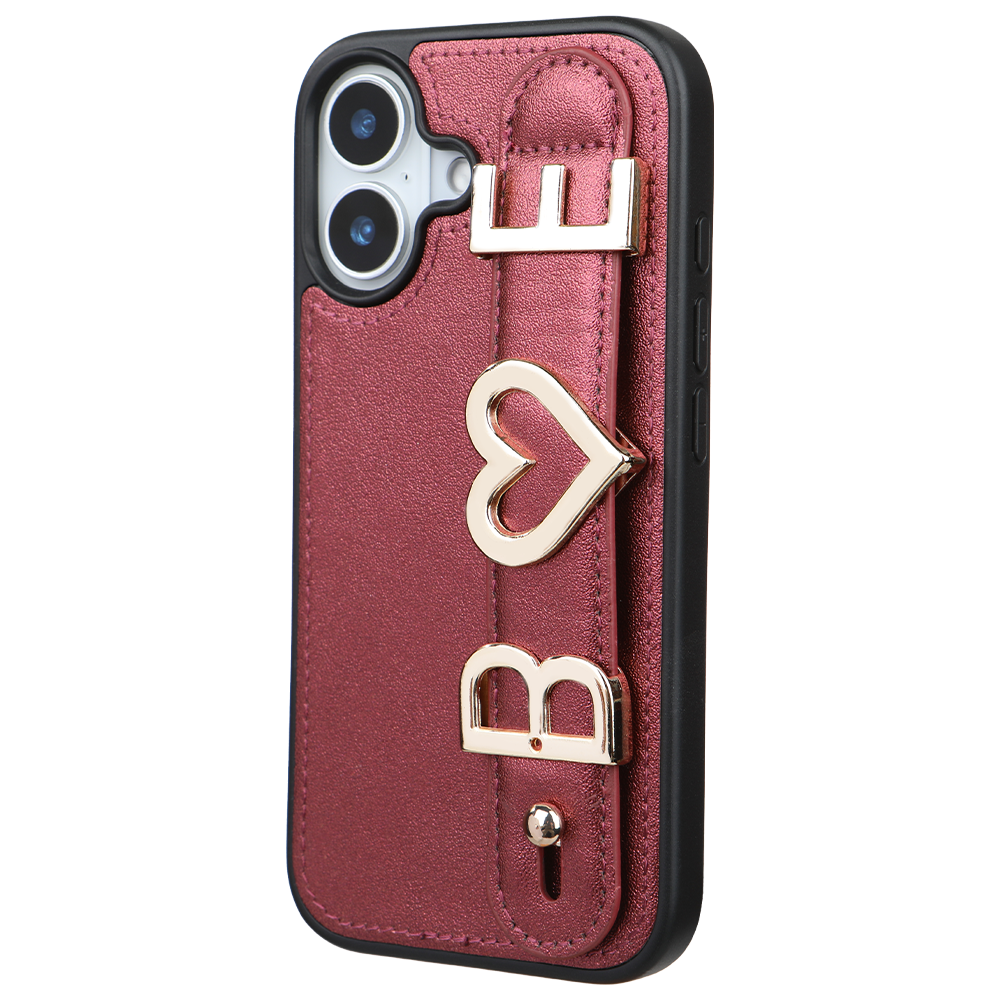 iPhone 17 Kişiye Özel Harfli Deri Telefon Kılıfı Bordo