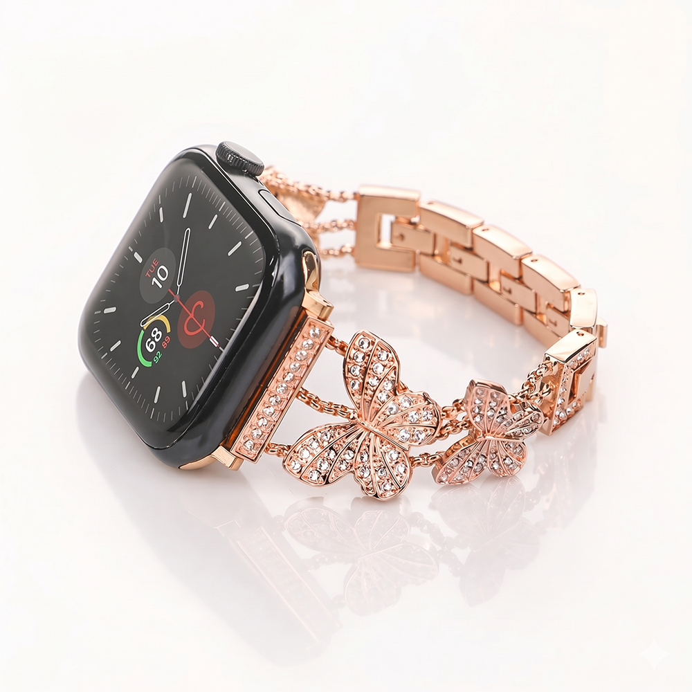 Apple Watch Saat Taşlı Kelebek Tasarımlı Şık Kordon Gold