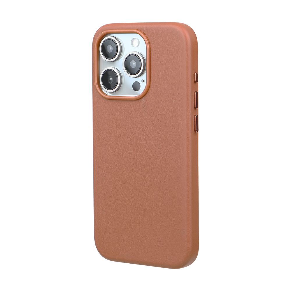 iPhone 15 Pro Max Gizli Magsafeli Vegan Deri Telefon Kılıfı - Turuncu