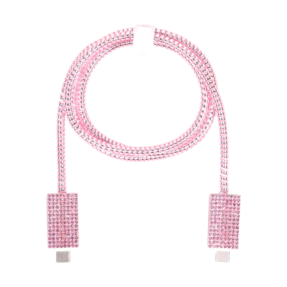 Şarj Başlığı ve Kablo Koruyucu 4 lü Set Pembe Işıltılı