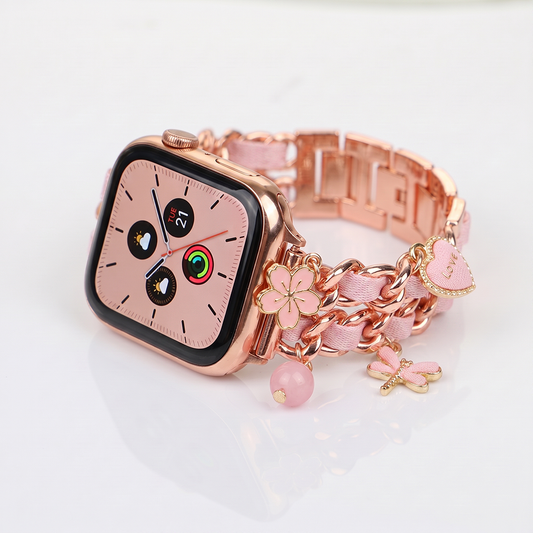 Apple Watch Saat Taşlı Love Kalp Tasarımlı Şık Kordon Rose Gold